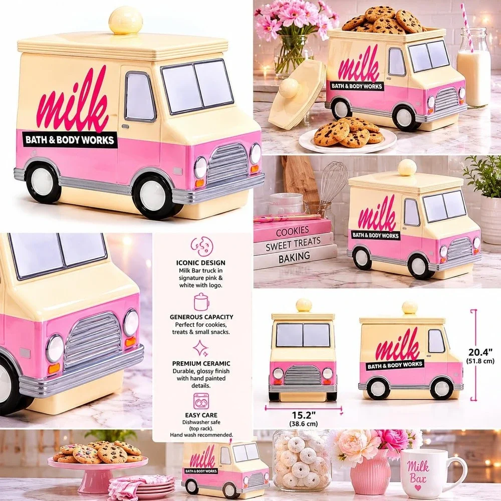 Bath & Body Works Cookie Jar Unisex OS White NEW Milk Bar Truck Ceramic